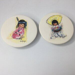 De Grazia The Children Series Ceramic Coasters Sandstone Set of 2